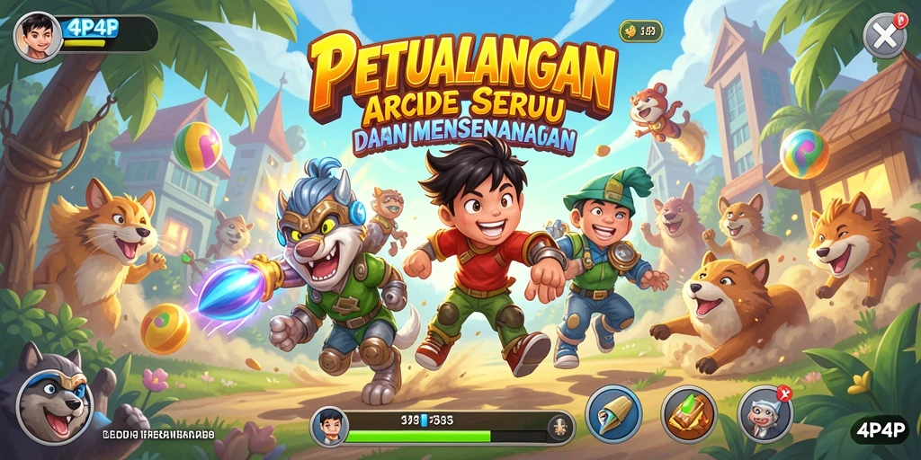 Tampilan gameplay arcade 4P4P yang mengasyikkan dan penuh warna.