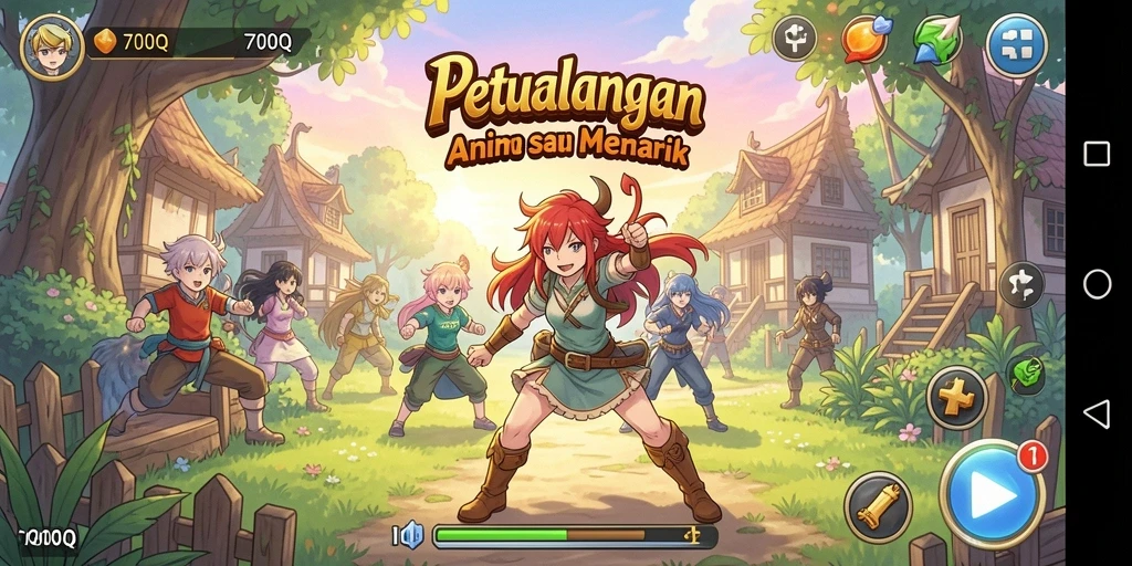 Screenshot utama 700Q menampilkan pertarungan karakter anime yang intens.
