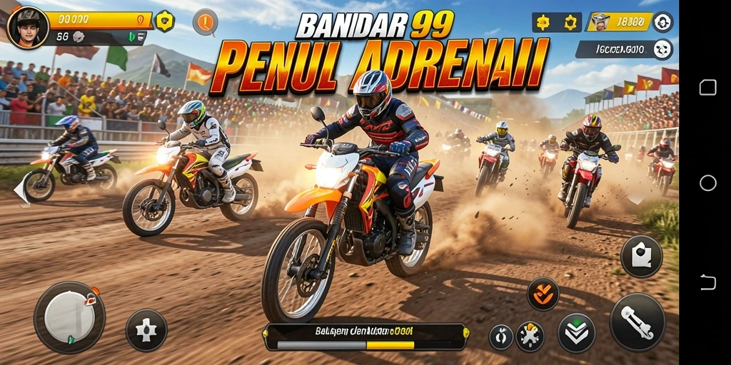 Tampilan aksi balapan dalam BANDAR99 yang penuh adrenalin.