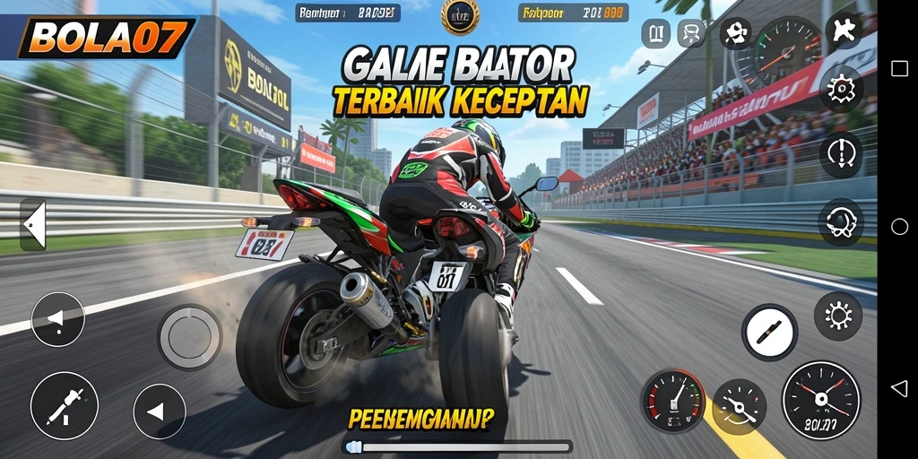 Gameplay mendebarkan di jalur balap motor BOLA07.