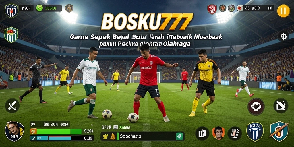 Screenshot gameplay BOSKU777 menampilkan aksi seru di lapangan sepak bola.