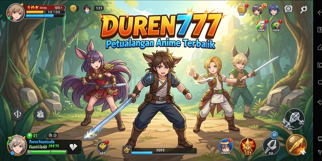 Tampilan gameplay menakjubkan dari DUREN777 dengan karakter anime yang dinamis.