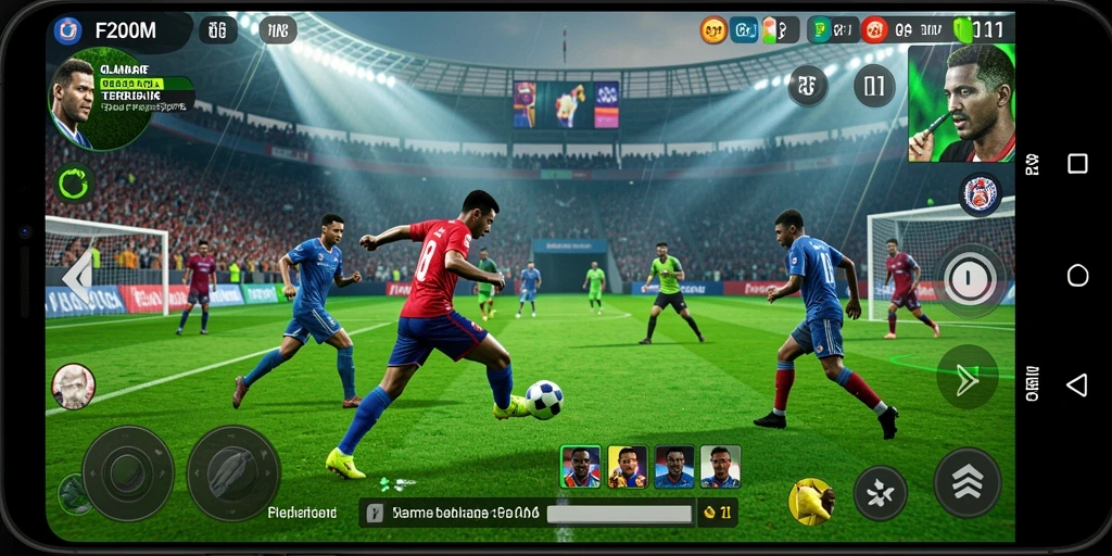 Tampilan screenshot F200M yang menunjukkan aksi gameplay olahraga.