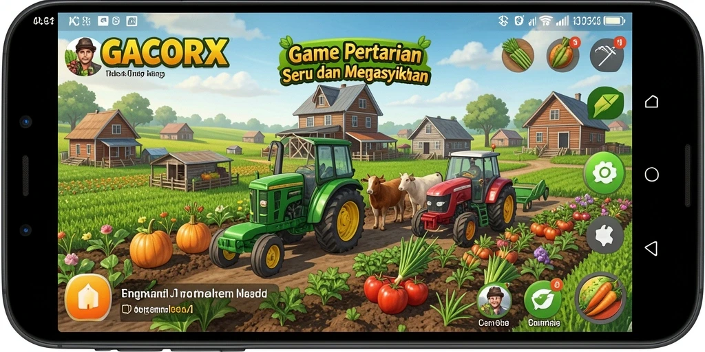 Screenshot gameplay GACORX menampilkan aktivitas bertani yang seru.