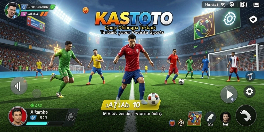 Screenshot utama KASTOTO menampilkan suasana olahraga yang dinamis dan seru.