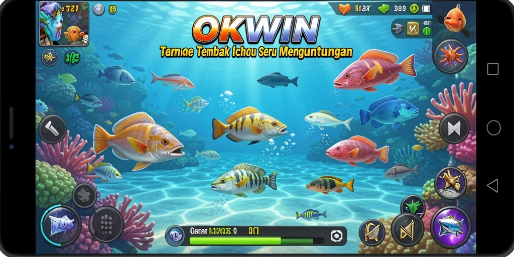 Screenshot gameplay OKWIN menampilkan aksi Tembak Ikan yang seru.