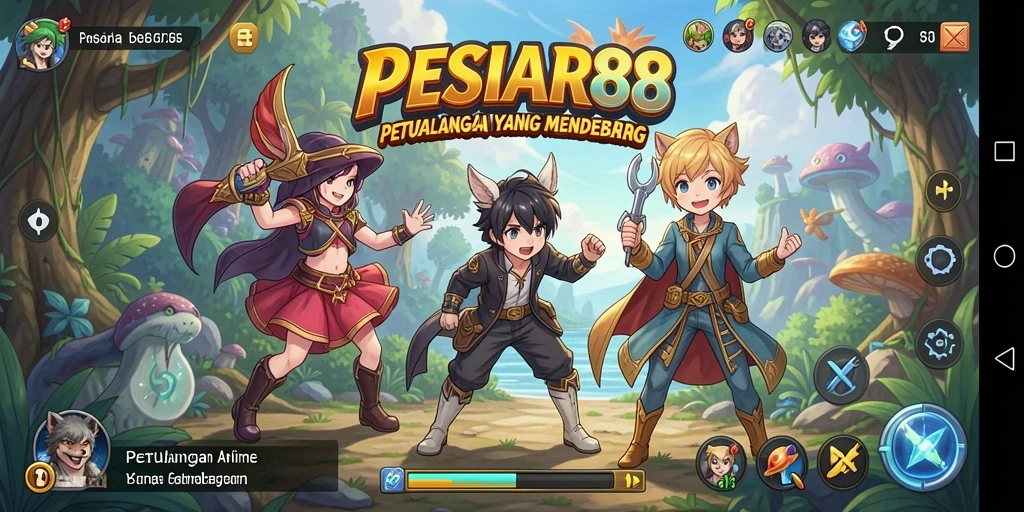 Screenshot PESIAR88 menampilkan pertarungan karakter anime yang seru.