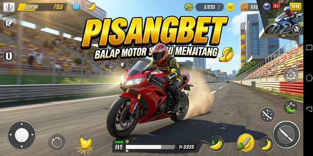 Screenshot gameplay PISANGBET yang menunjukkan balapan motor yang mendebarkan.