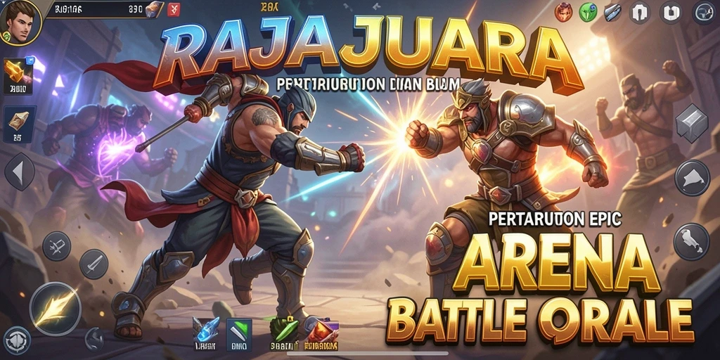 Tampilan atraktif gameplay RAJAJUARA dalam pertempuran Battle Royale.