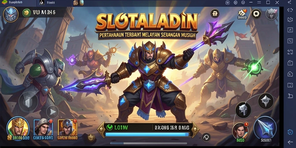 Tampilan permainan SLOTALADIN dengan aksi menara pertahanan yang menegangkan.