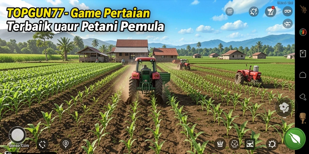 Screenshot gameplay <strong>TOPGUN77</strong> menampilkan petani yang sedang merawat ladangnya.