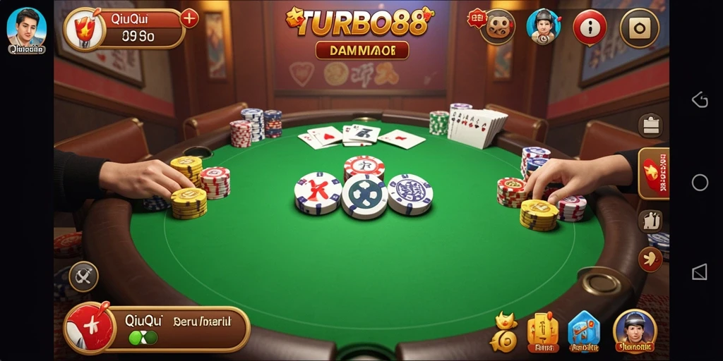Screenshot TURBO88 menampilkan aksi seru permainan QiuQiu.